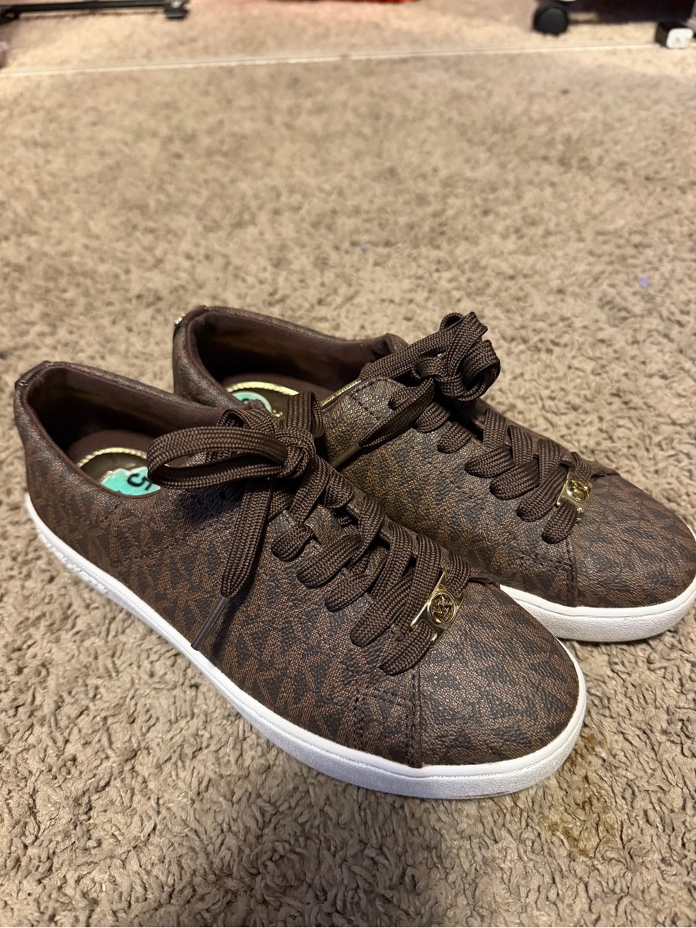 Michael Kors Brown Monogram Low-Top Sneakers with Gold Accents